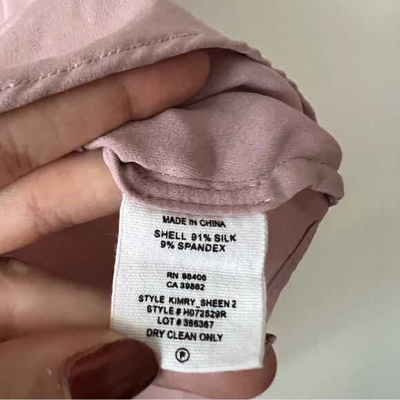 Theory Kimry Sheen Blush Pink Silk Tie-Neck Blouse - Picture 6 of 6